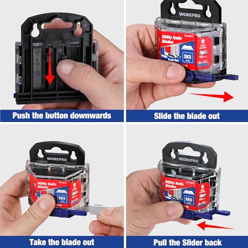 WORKPRO 50tlg. Trapezklingen Set, SK5 Scharfe Klingen Edelstahl im Spender, 0.6MM Klingenstärke, Ersatzklingen für Klappmesser Teppichmesser