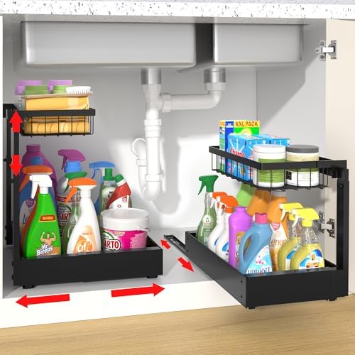 2-Pack Expandable Under Sink Organizers and Storage, 2-Tier Adjus...