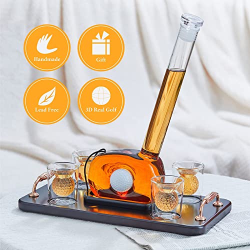 Golf Decanter Whiskey Decanter Set With 4 Golf Ball Whiskey Glasses - Unique Golf Gifts For Men - 750Ml Golf Themed Liquor Decanters For Alcohol, Bourbon, Scotch, Vodka, Tequila, Wine #TOP6