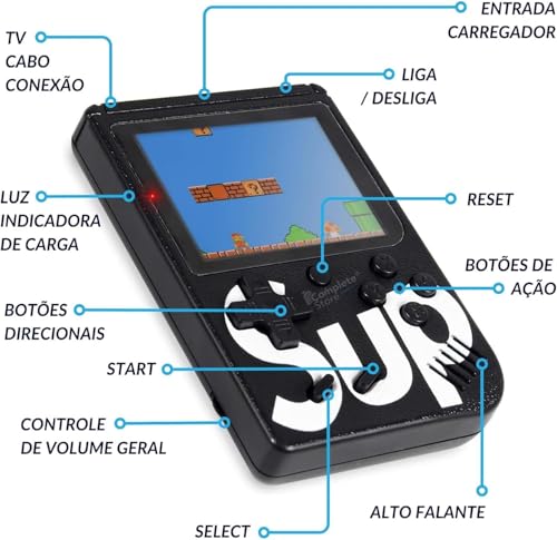 MINI GAME Portátil 400 Jogos Sup Clássicos Portátil Sup Retrô Com 400 Jogos Na Memória com Conector