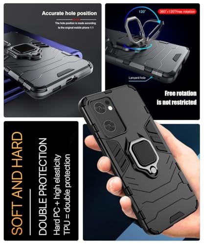 Image of WOW IMAGINE Back Case Cover for Oppo Reno 7 5G Tough Armor Bumper | Ring Holder & Kickstand in-Built | Excellent 360 Degree Protection (Carbon Black)