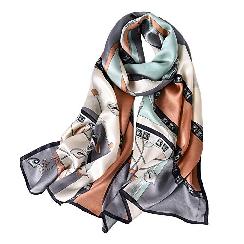 Women's 100% Mulberry Silk Scarf Floral Print Satin Long Scarf Wrap Shawl (Fzlr03)