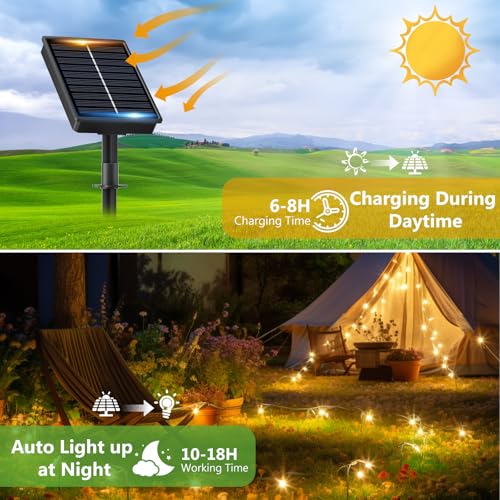 FIFlying Guirnalda Luces Exterior Solar - 3 x 12M 120 LEDs Blanco Cálido - Imagen 3