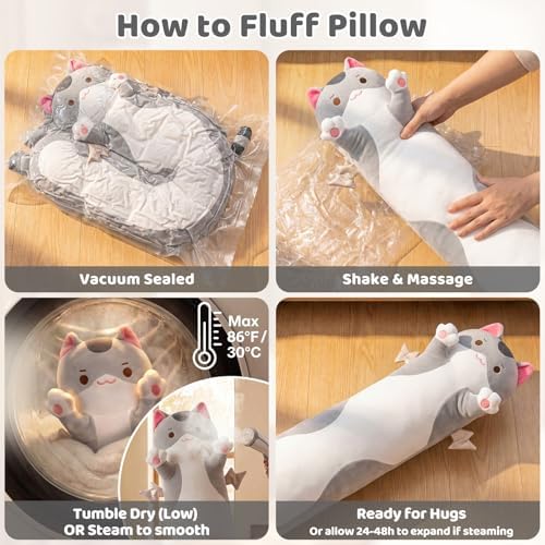 Mewaii Grey Cat Body Pillow Long Cat Plush 20 in, Extra Filling Soft Cute — view 7
