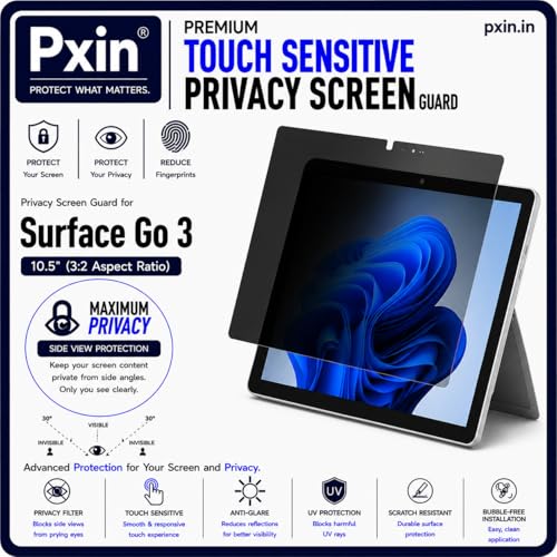 Image of Pxin Aura | Compatible with Microsoft Surface Go 3 | Touch Sensitive Privacy Screen | Anti Blue | Anti Glare | UltraThin for Hyper Touch | Anti UV | Privacy Filter