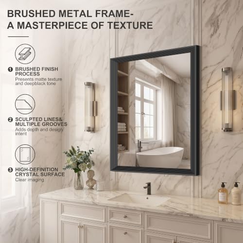 Image of DESBING 30x36 inch Black Bathroom Mirror,Decorative Wall Mirror for Bedroom Living Room Dressing Room-Modern Rectangle Bathroom Wall Mirror,Tempered Glass, Hangs Horizontally or Vertically