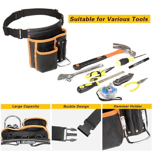 Image of Tool Belt,Genuine Leather Tool Pouch,Detachable & Adjustable Single Side Tool Belt Pouch for Electrician,Carpenter,Construction,Work Apron,Utility Belt.