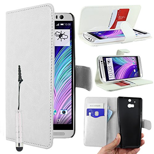 ebestStar - Coque Compatible avec HTC One M8 2014 Etui PU Cuir Housse Portefeuille Porte-Cartes Support Stand + Mini Stylet, Blanc [Appareil: 146.4 x 70.6 x 9.4mm, 5.0'']