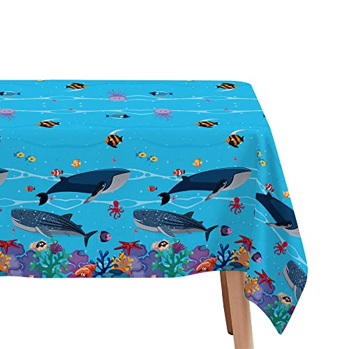 Xigejob Under The Sea Party Tablecloth Decorations - Disposable Ocean Party Supplies Table Cover, Underwater World Whale Theme Birthday & Baby Shower Table Cloth - 3 Pack (54In X 108In) #TOP4