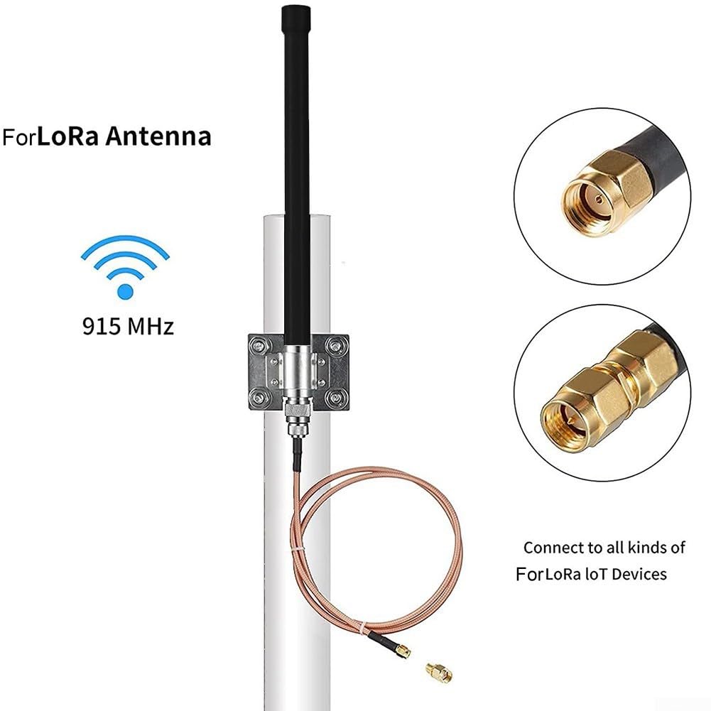 Pour lora pour antenne passerelle 5-12dBi pour Helium Hotspot Miner HNT 868 MHz 915 MHz – Fibre de verre étanche N-mâle avec câble RG142 de 1 m et adaptateur pour IoT LPWAN