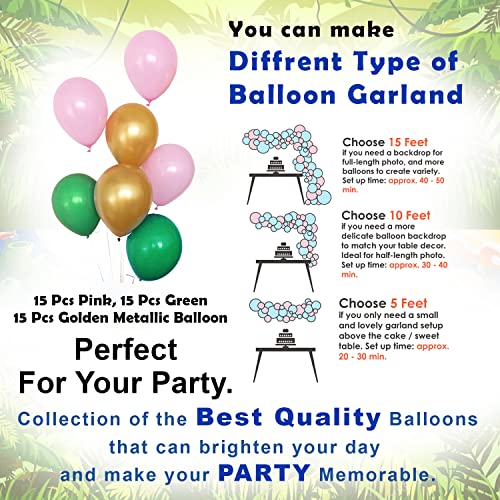 Image of Party Propz Rubber Pink Green Golden Balloons Garland Arch Kit- 51Pcs For Girls /Bride To Be Balloon /Girl Arrival Kit /Baby Theme Parties /1St Birthday Decoration For Baby Girl(Multi Color)