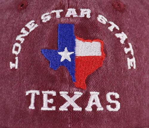 Texas Flag Hats for Men Women, Texas Gifts and Souvenirs, Adjustable TX Lone Star State Map Shape Baseball Cap, Christmas Birthday Gifts for Dad Mom Burgundy