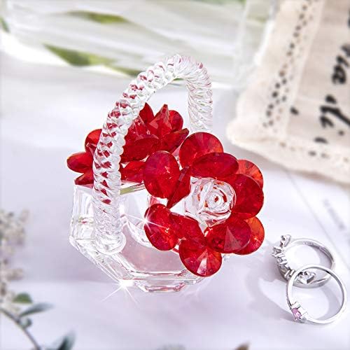 H&D HYALINE & DORA Cyrstal Rose Vase Figurine Glass Rose Ornament,Crystal Basket of Flowers Paperweight,Gift for Mom