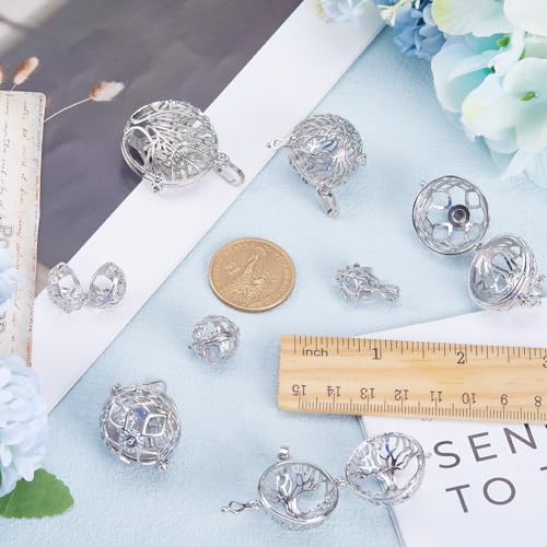SUNNYCLUE 10Pcs Cage Charms Large Locket Cage Pendants Crystal Cage Necklaces Holder Silver Tree of Life Lotus Flowers Openable Charm Chakra Stone Bead Necklace Holders for jewellery Making Charms - Image 3