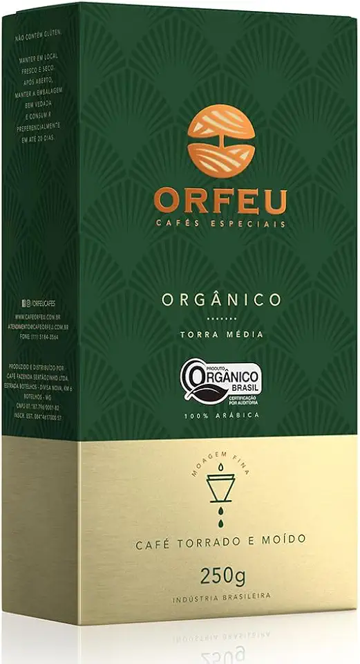 Orfeu Café Orgânico Torrado e Moído, 100% Arabica, Torra Média, 250g
