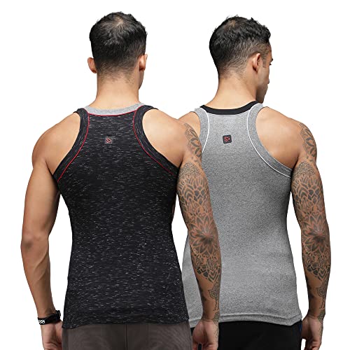 Image of sporto Men's Round Neck Solid Vest, 100% Super Combed Cotton, Ultra Light, Sleeveless - Combo Pack