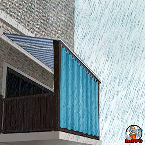 Image of HIPPO Polyester Waterproof Rain Protection Curtains for Outdoor Balcony UV & Sun Protection Curtain (4.5FTX7.5FT, WR-Azure, Pack of 2)