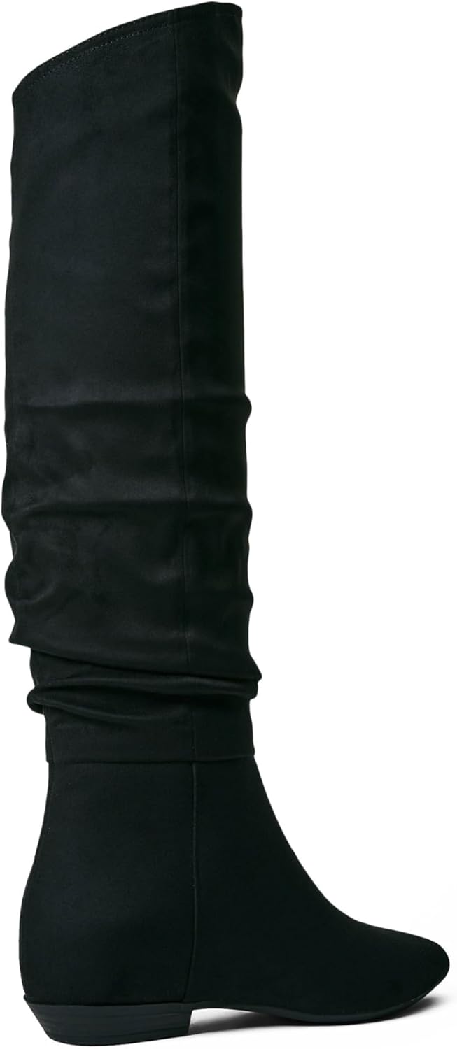 JustFab Knee High Boots Womens Pointed Toe Tall Boots Chunky Heel Long Boots Side Slip on Fashion Boots - ISSEY (Size 6.5, Black - Image 4