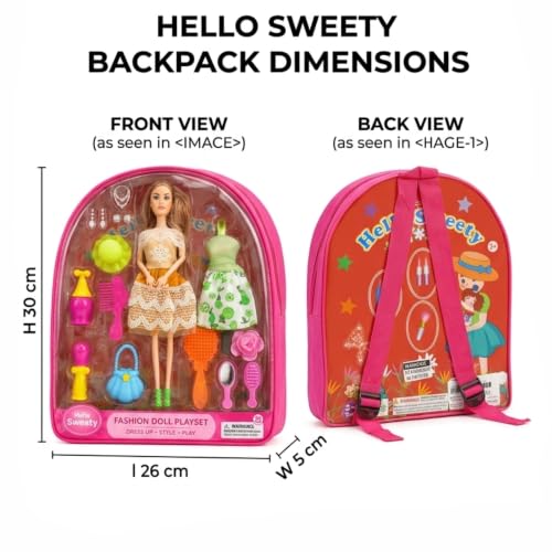 Image of SHAKTISM Doll Set for Girls with Makeup, Dress, Accessories, Wardrobe Closet, Hangers, Necklace, Multicolor, 3 Years and Up (Hello Sweety Doll (Bag)