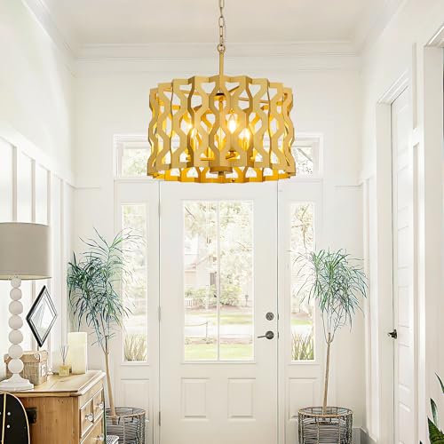 Wellmet Modern Farmhouse Gold Geometric Chandelier,Industrial 4-Light Metal Pendant Ceiling Light Fixture, Open Cage Hanging Lamp for Dining Room, Living Room, Bedroom, Entryway by Wellmet - Image 9