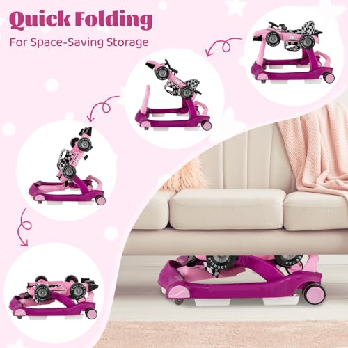 Image of GLACER Foldable Baby Walker, 4-in-1 Infant Walker with Adjustable Height & Speed, Music, Light, Steering Wheel & Washable Cushion, Baby Walker Activity Center for Boys Girls 6 -18 Months (Purple)
