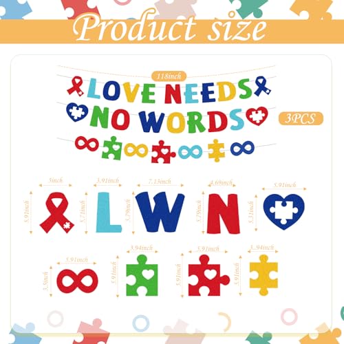 Autism Awareness Party Decorations Love Needs No Words Puzzle Piece Glitter Banners for April Inspirational Support Autism Awareness Month Accept Understand Love Heart Themed Decor Supplies