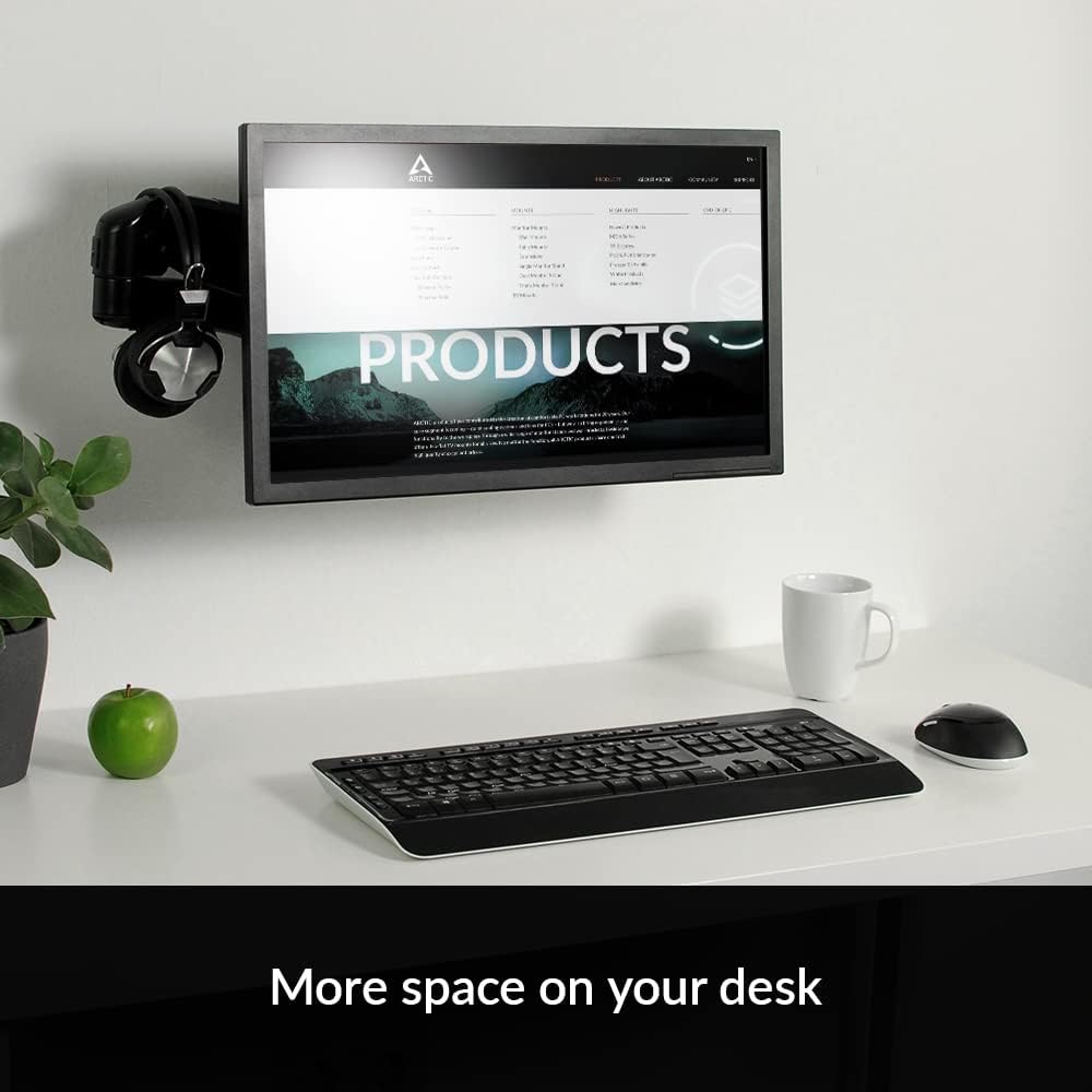 ARCTIC W1-3D - Wall Mount with Full Motion Gas Lift Arm, Wall Space-Saving Attachment, up to 43"/49" Ultrawide, up to 8 kg (17.6 lbs), Simple and Quick Installation - Black