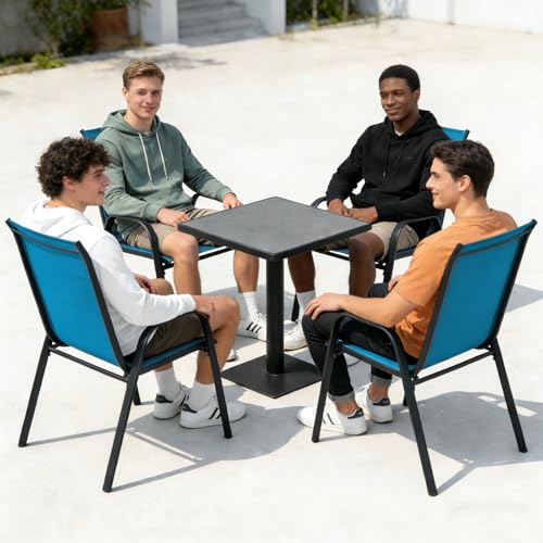 Lot 4 Chaises Jardin Empilables Textilène Bleu YLGJ&TIDY