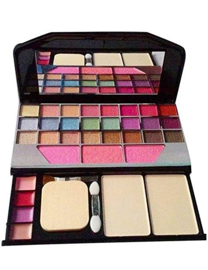 Image of Just Tya | All-in-One Makeup Kit | Combo of Long lasting Multicolor Premuim 6155 Makeup Kit with Premium Pink Makeup Brush Set, | Lipstick Combo Set |, Fixer, Primer, Contour, Foundation, 3in1 Eye Combo, 36H Waterproof Eyeliner, Kajal and 1 Beauty Sponge (Pack of 19)