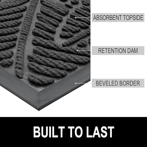 Colorxy Waterproof Doormat, Sturdy Natural Rubber Front Indoor Mat, Non Slip Low Profile Indoor Outdoor Door Mats, Stain and Fade Resistant Floor Mat, Easy Clean Patio Entry Mat, 30''x17'', Light Grey