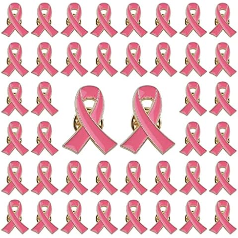 CRAFFANCY 50 Pcs Gold-Rimmed Pink Ribbon Pins, Pink Ribbon Brooches Breast Cancer Awareness Lapel Pins Hope Pins Enamel Jewelry Pins for Women Cover