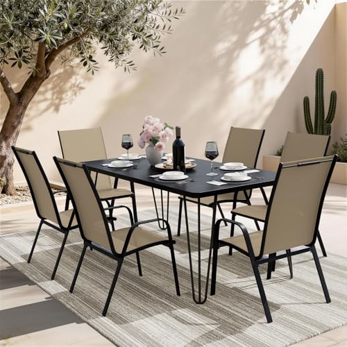 Image of JEAREY Patio Dining Chairs Set of 6, Stackable Outdoor Chairs, Tan