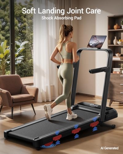 Image of 15% Auto Incline Walking Pad Treadmill with 12-Level, Under Desk Treadmill with Handles, Portable Treadmills for Home Small, 43″ High Armrests