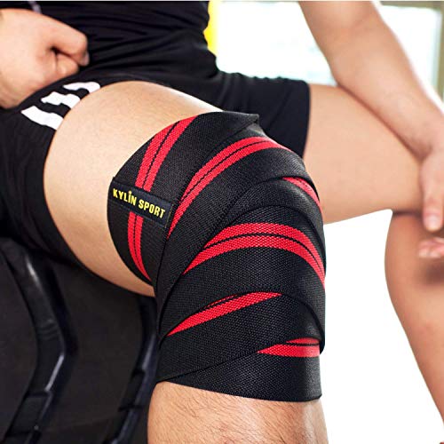Image of Weight Lifting Knee Wraps Heavy Duty Elastic Compression Support for Squats Gym Power Lifting Olympic Lifting Workout Cross Training and Cross fit - Pack of 1 (Red)