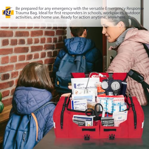 MFASCO First Aid Kit - Fully Stocked Portable Reflective Bag -First Responder Emergency Response Kit -for Natural Disaster Preparedness - Customizable Storage -Includes 415 Pcs First Aid Supplies- Red - Image 5