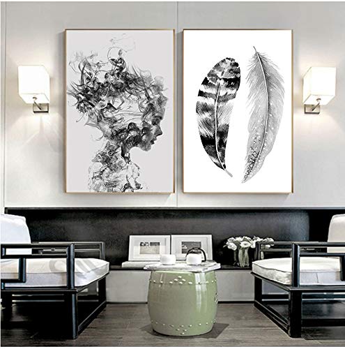 Photos plume peinture murale abstraite et impressions nordiques pour salon moderne