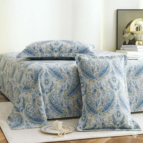Image of FRESH FROM LOOM Luxury 240 TC Pure Cotton King Size Flat Bedsheet with 2 Pillow Covers Premium 100% Cotton King Size Bedsheet - 240 Thread Count - Hypoallergenic & Soft, Aqua, Size- 108x108 inch