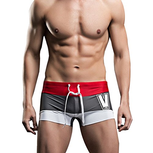 Preisvergleich Produktbild GWELL Herren Sport Badehose Schwimmhose rot grau weiß L