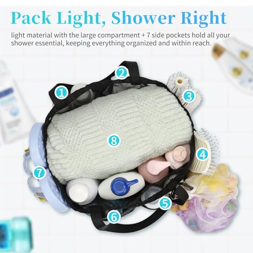 Mesh Shower Caddy Portable for Dorm Essentials with Multiple Pockets, Hanging Shower Bag for College Students, Quick Dry Shower Caddy for Bathroom, Suitable for Camping (Upgraded Version - Black) - Image 4
