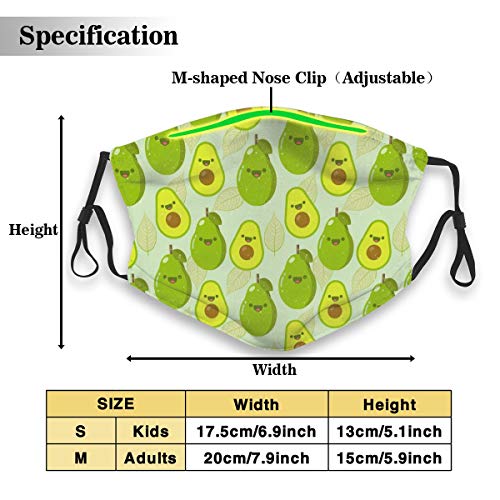 Unisex Gesichtsabdeckung, verstellbar, Anti-Staub-Mundschutz, waschbar, wiederverwendbar, für Radfahren, Camping, Reisen, Avocado Fruit - 5