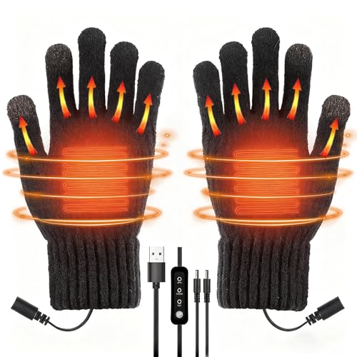 Tarqite USB Beheizte Handschuhe für Damen Herren, Vollfinger Heizung Touchscreen Handschuhe mit 3 Einstellbare Temperaturstufen, Wärmende Waschbar Strickhandschuhe für...