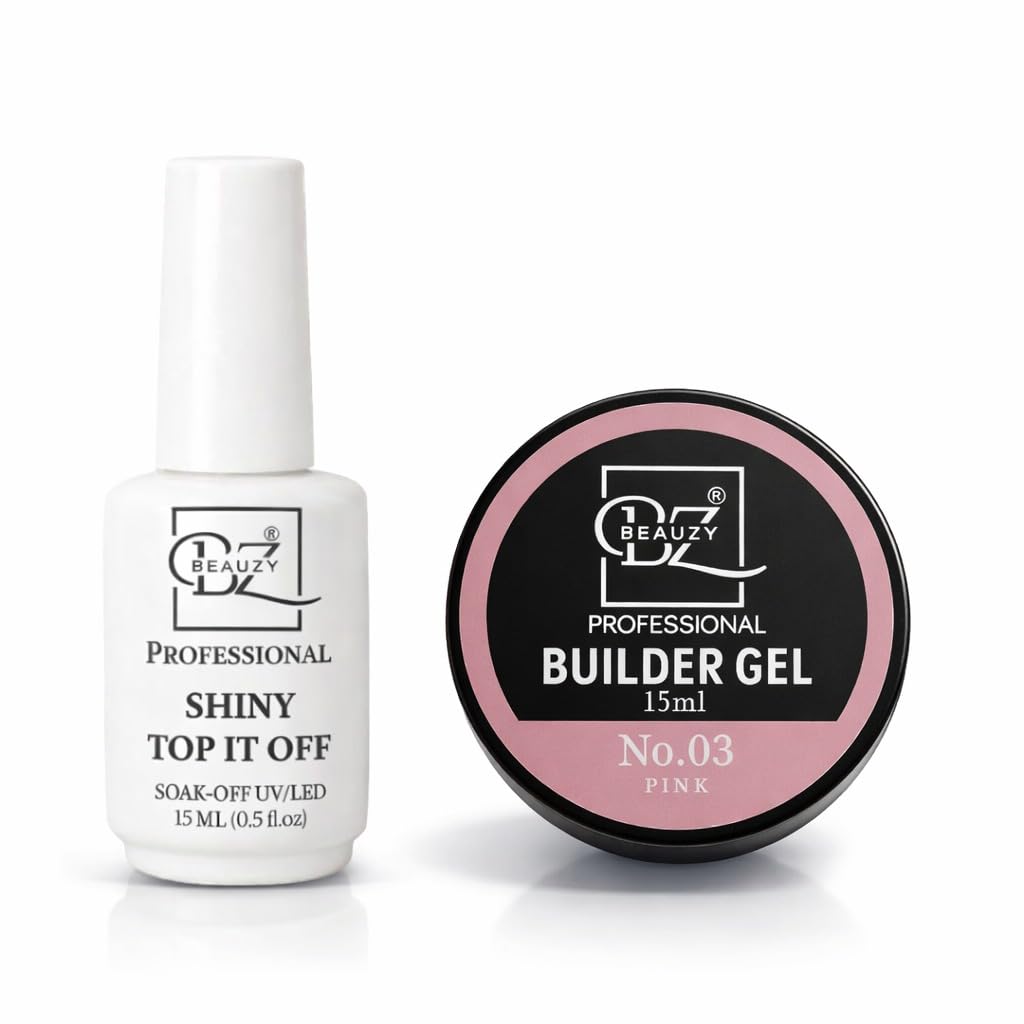 Builder Gel & Shiny Top It Off Combo 15ml | UV LED Nail Extension Builder Gel + High Gloss No Wipe Top Coat | Strong Nail Builde.r G.el for N.ail Extensions, N.ail Strengthening & Gel Nail Art (Pink)-image-13
