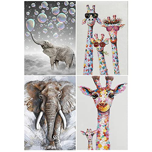 DCIDBEI 5D 4 Pack Diamond Painting Kids 30x40 cm Elephant Diamond Art Elephant Diamond Painting Elephants for Adults Diamond Art Giraffe Pictures Giraffe Diamond Painting Giraffe Diamond Art for Kids