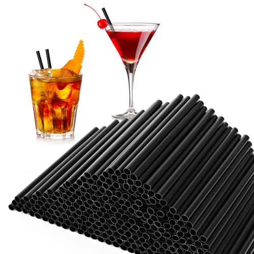 [500 Pcs] 5 Inch Black Drinking Straws - 0.24 Diameter Disposable Plastic Straw for Coffee and Cocktail Short Straws for Bar Cafe Club Kitchen Party Martini Margarita and Whiskey