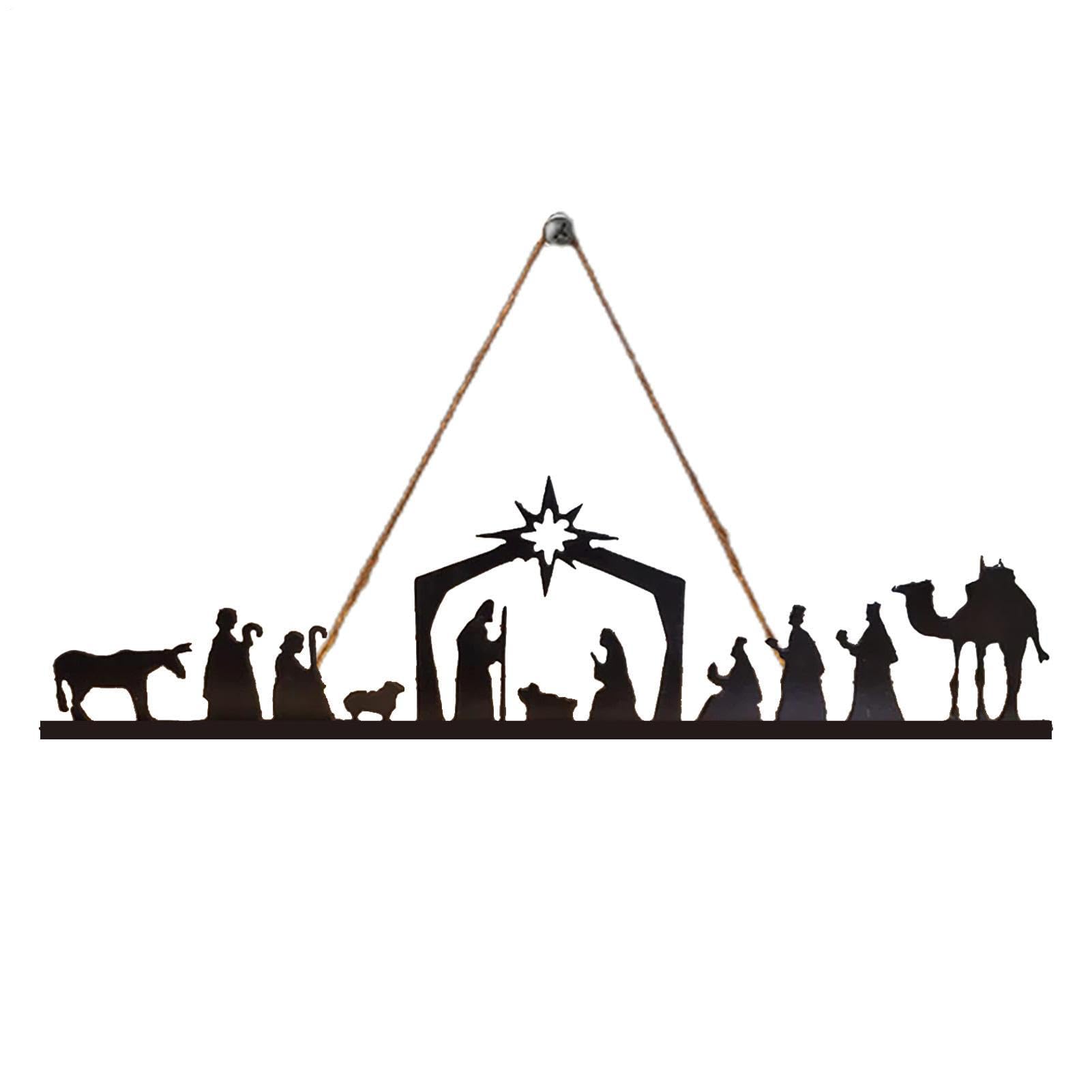 Photophore de crèche en fer silhouette Nativité pour bougie
