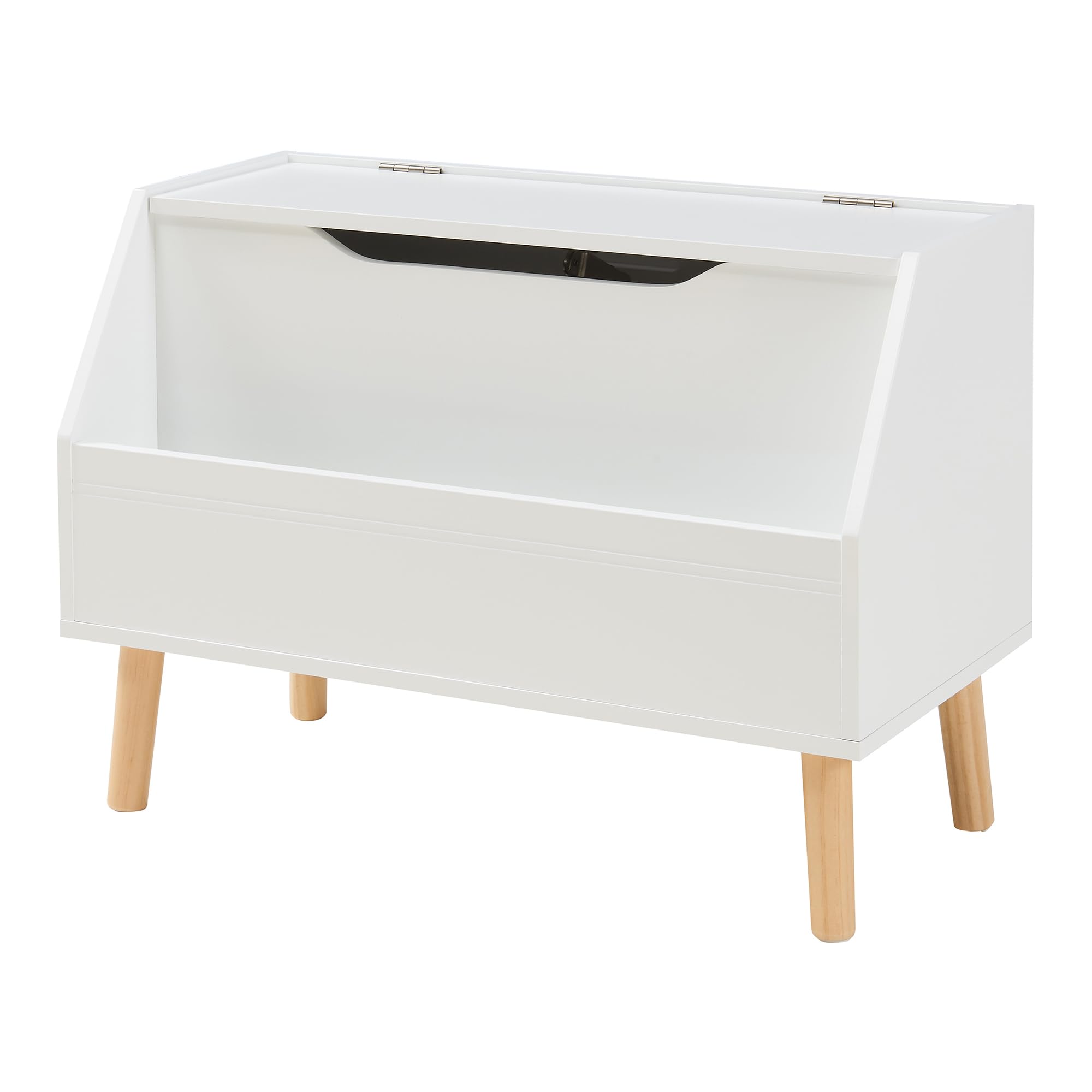 [en.casa] Caja de Almacenamiento de Juguetes Aavanrar Baúl Almacenaje Organizador de Juguetes con Tapa Abatible y Compartimento de Almacenamiento Abierto MDF 60 x 30 x 43 cm - Blanco
