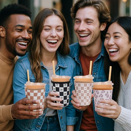 Image of Reusable Insulated Neoprene Iced Coffee Cup Sleeve, Durable Drink Sleeve for Cold Beverages, Beverage Holder for Iced Coffee (Wild Prints)