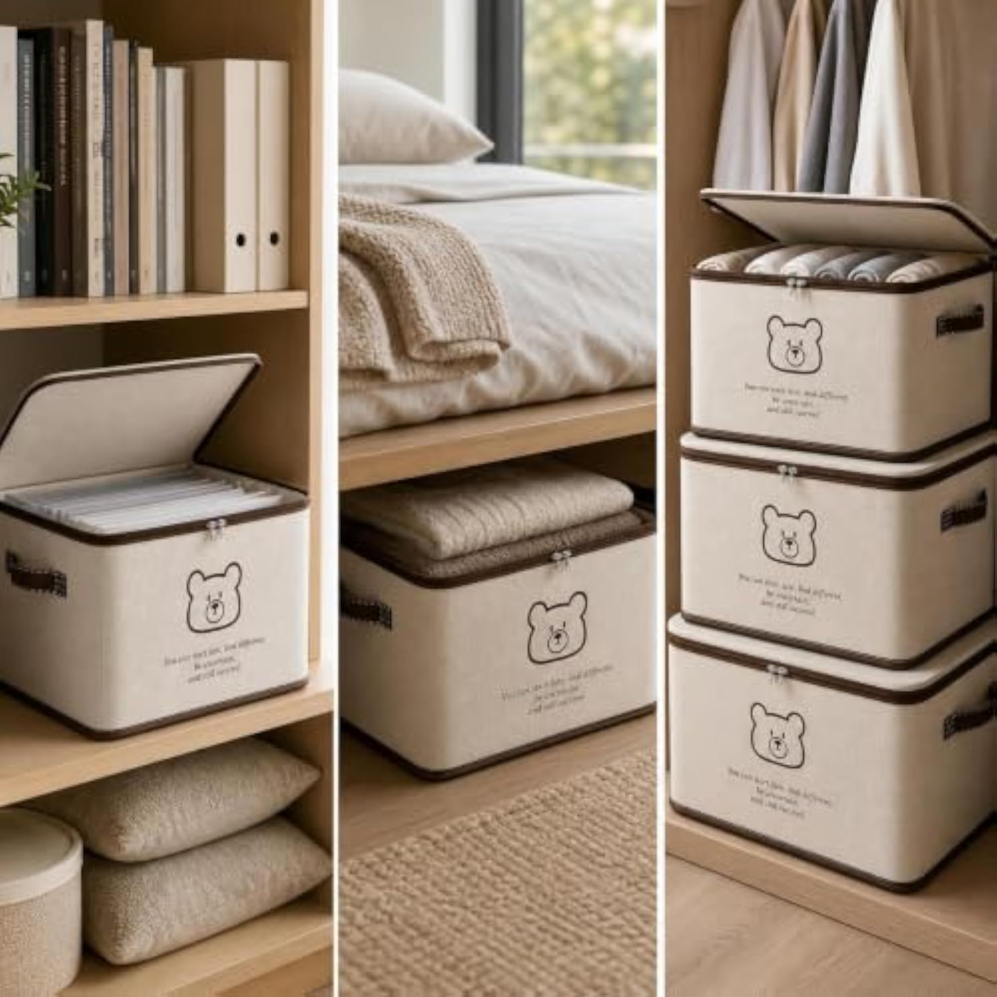 Foldable Large Capacity Storage Box with Bear Design
