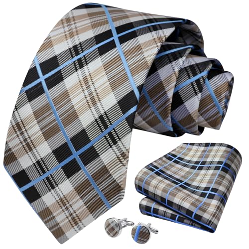 Image of HISDERN Mens Tie Set Classic Woven Ties and Pocket Square Cufflinks Set Formal Business Wedding Neckties Handkerchief