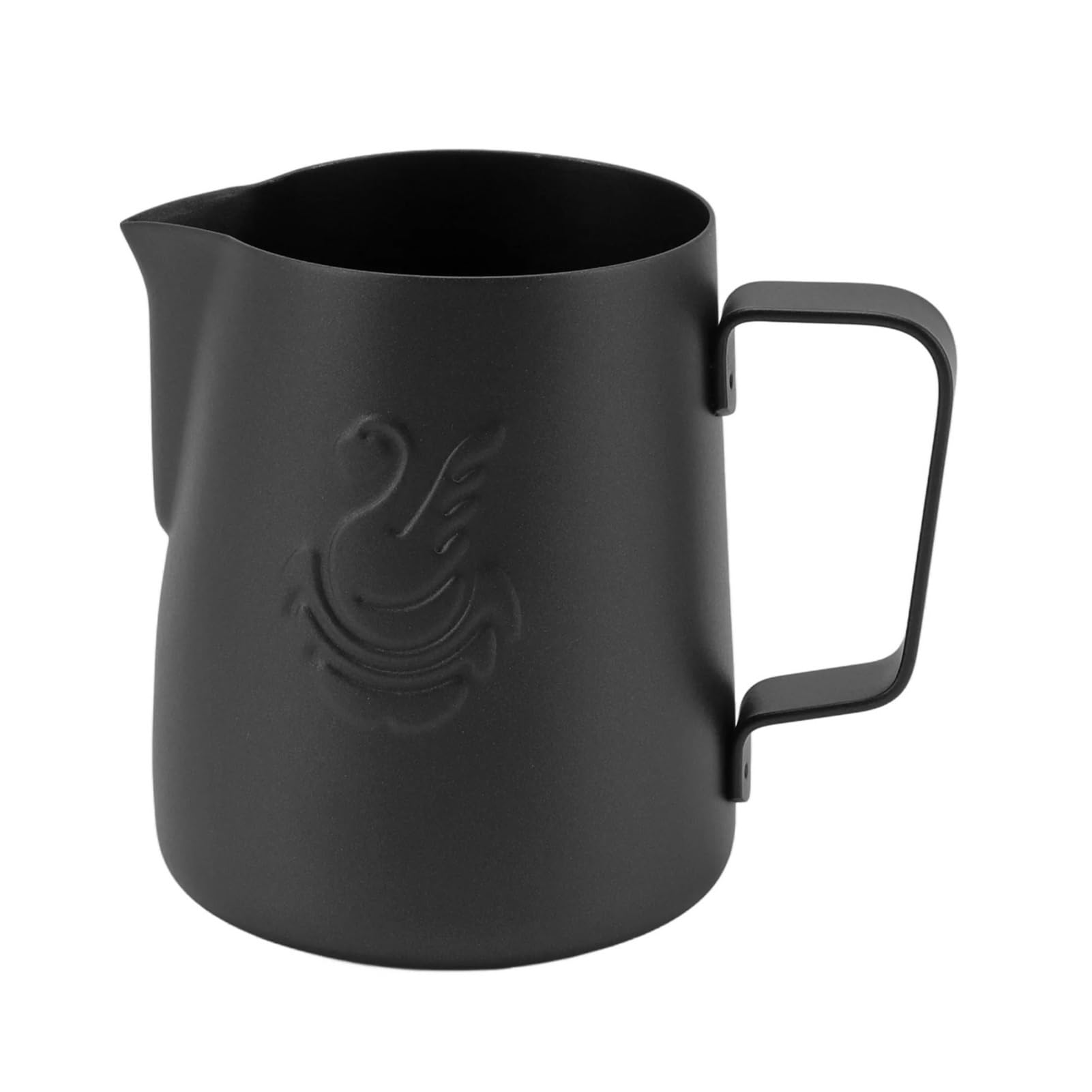 Jarra for espumar leche al vapor de 380ml, jarra antiadherente acero inoxidable, taza con forma flor(Black)